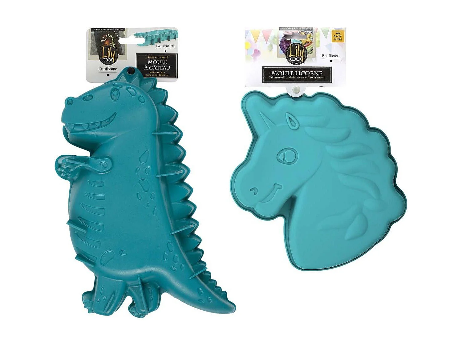 Moule à gâteau en silicone dinosaure et licorne (Lot de 2)