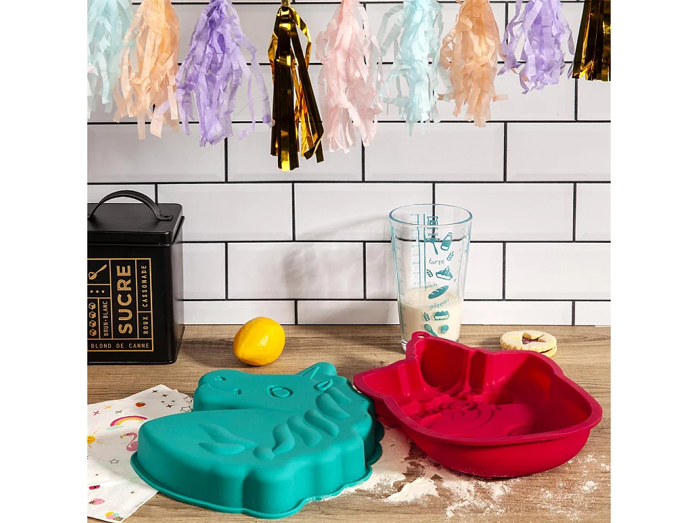 Moule à gâteau en silicone dinosaure et licorne (Lot de 2)