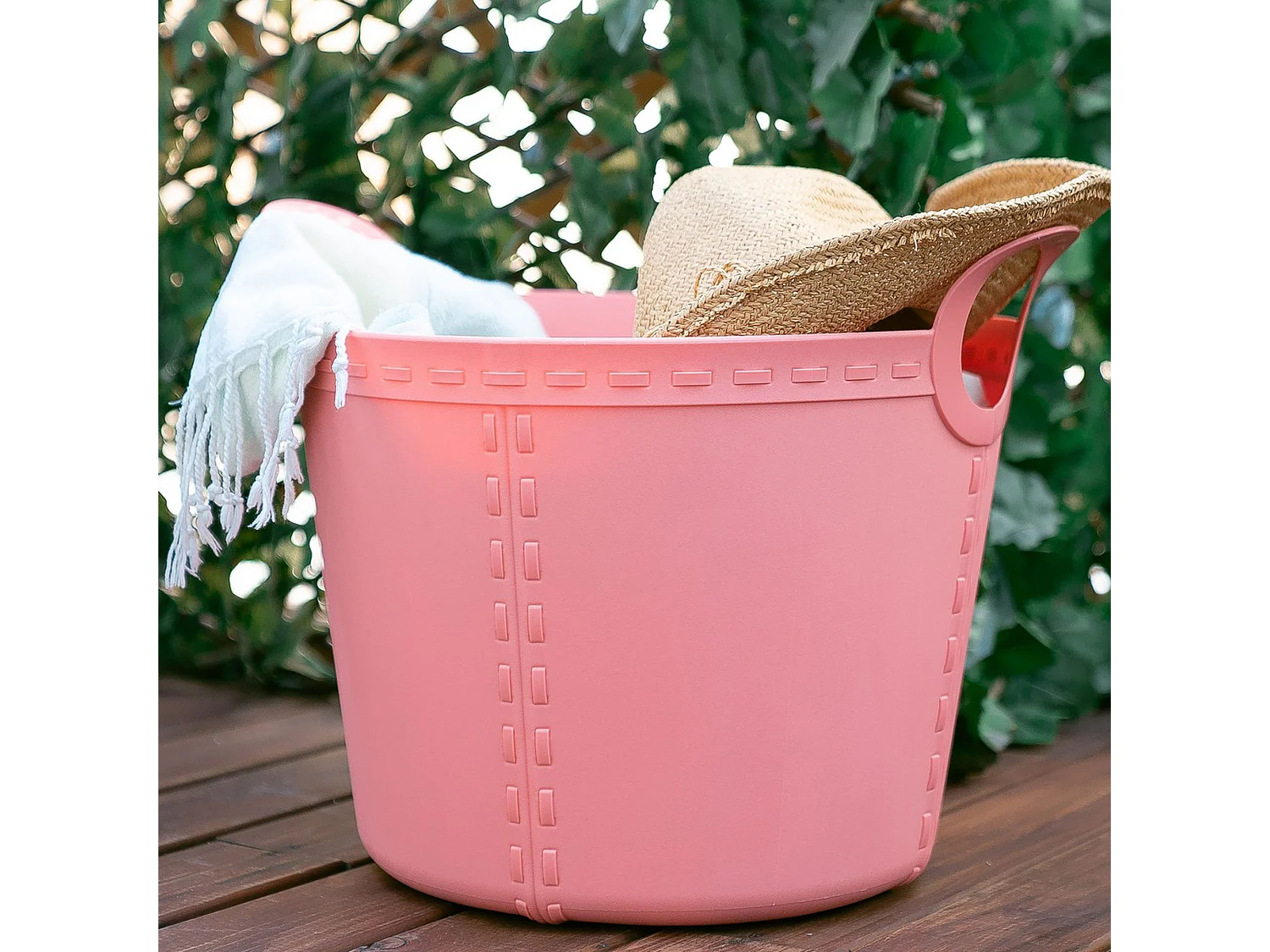 panier artisanal moyen 25l rose 45x38,5x34