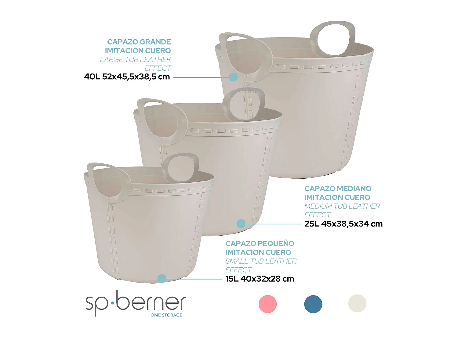3x panier de rangement craft 40l+25l+15l gris clair