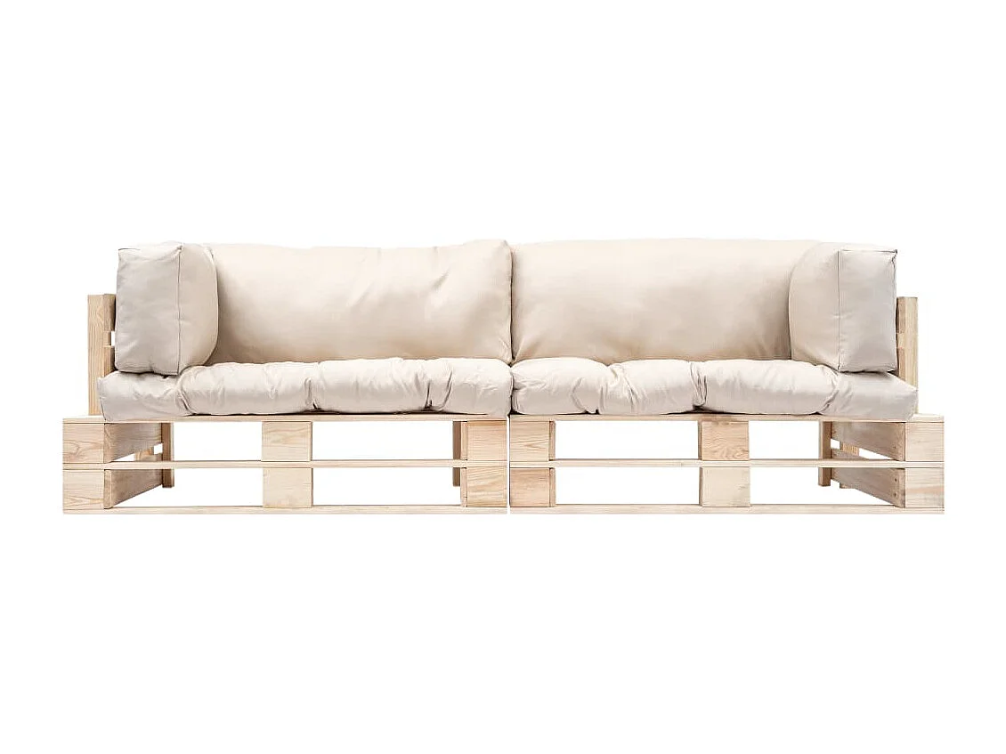 Canapés de jardin palette 2 pcs avec coussins sable Pinède