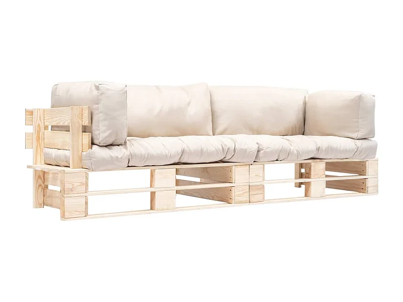2-delige Tuinbankenset pallet met zandkleur kussens grenenhout