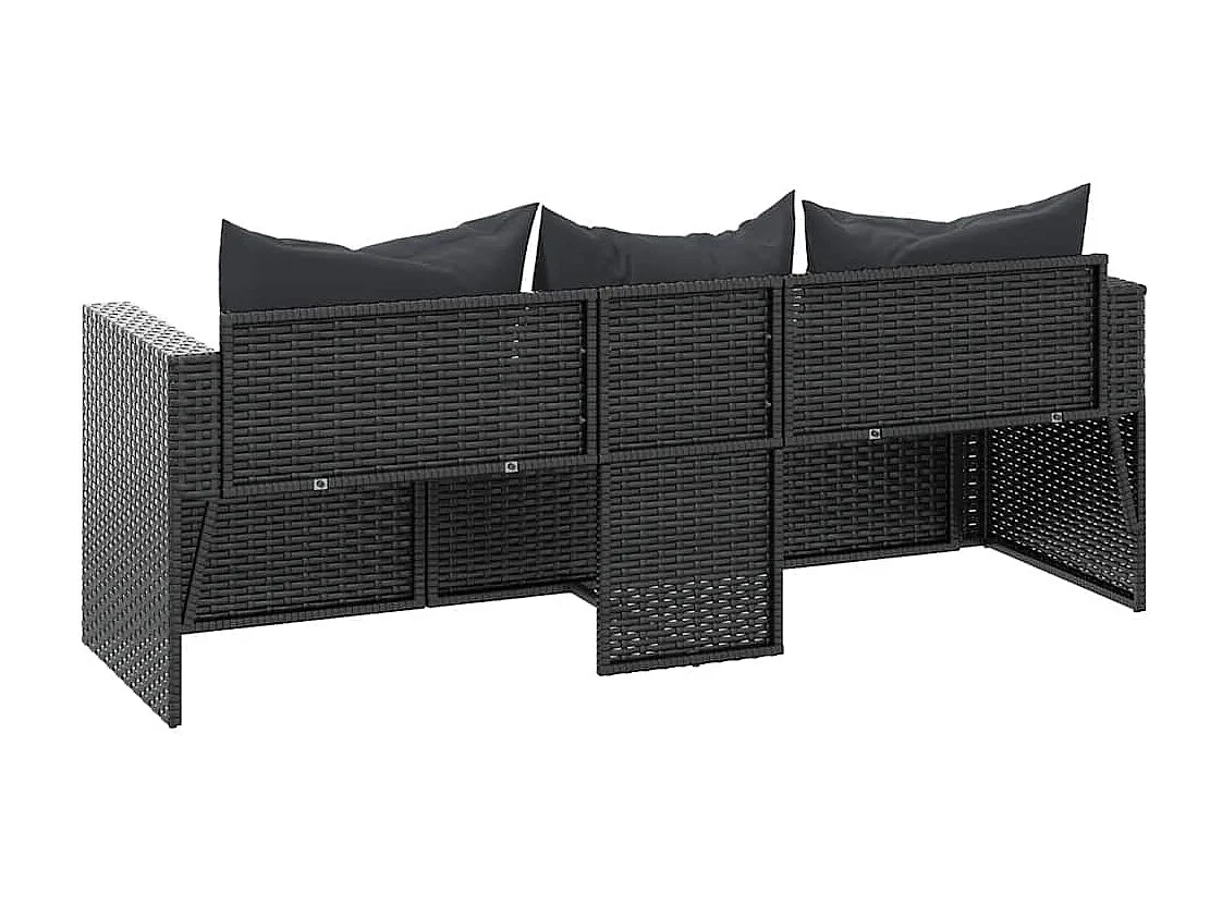 Canapé de jardin à 3 places avec coussins noir résine tressée