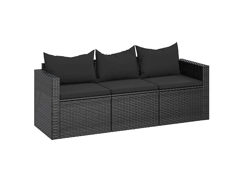 Tuinbank 3-zits met kussens poly rattan zwart