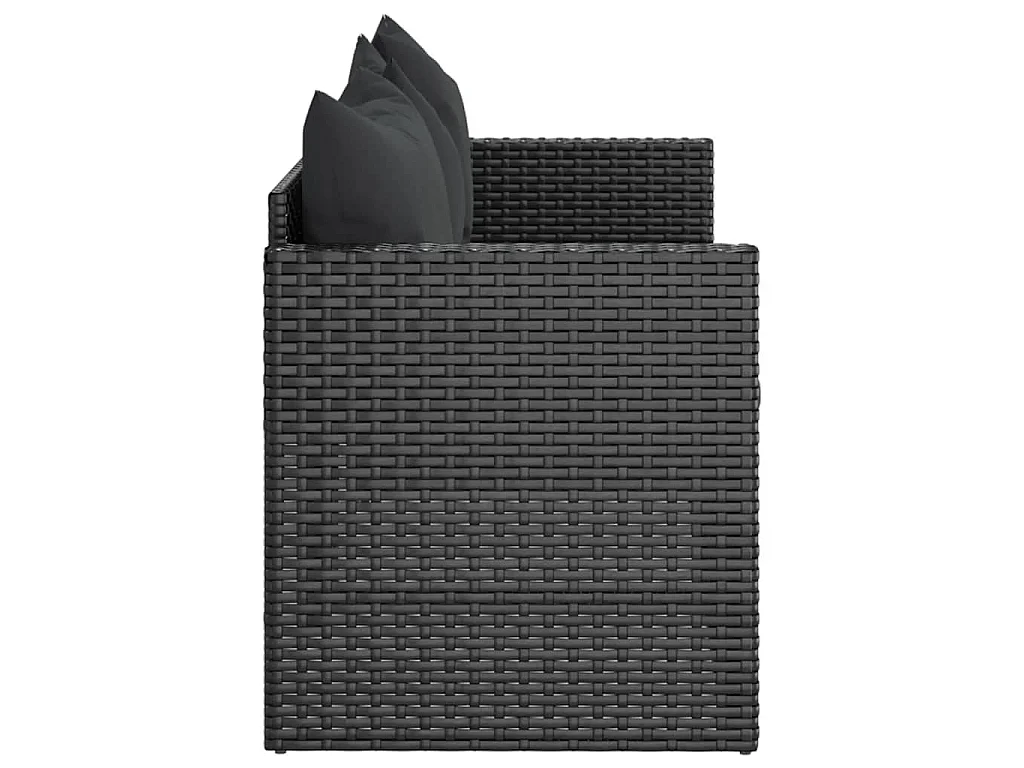 Tuinbank 3-zits met kussens poly rattan zwart