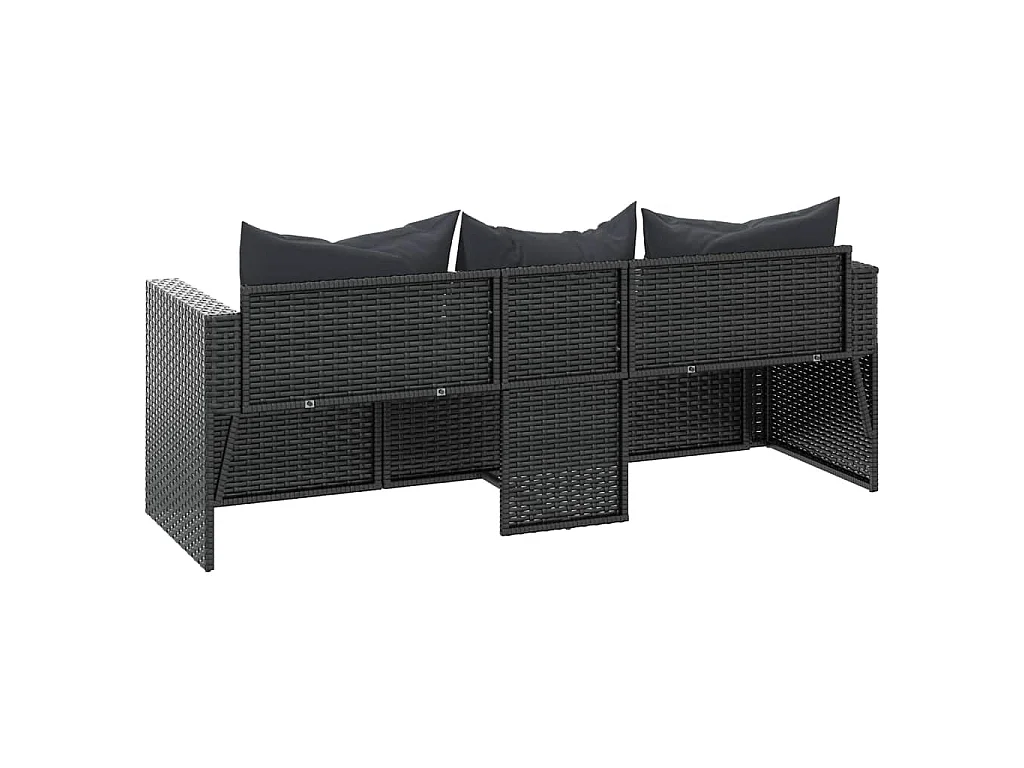 Tuinbank 3-zits met kussens poly rattan zwart