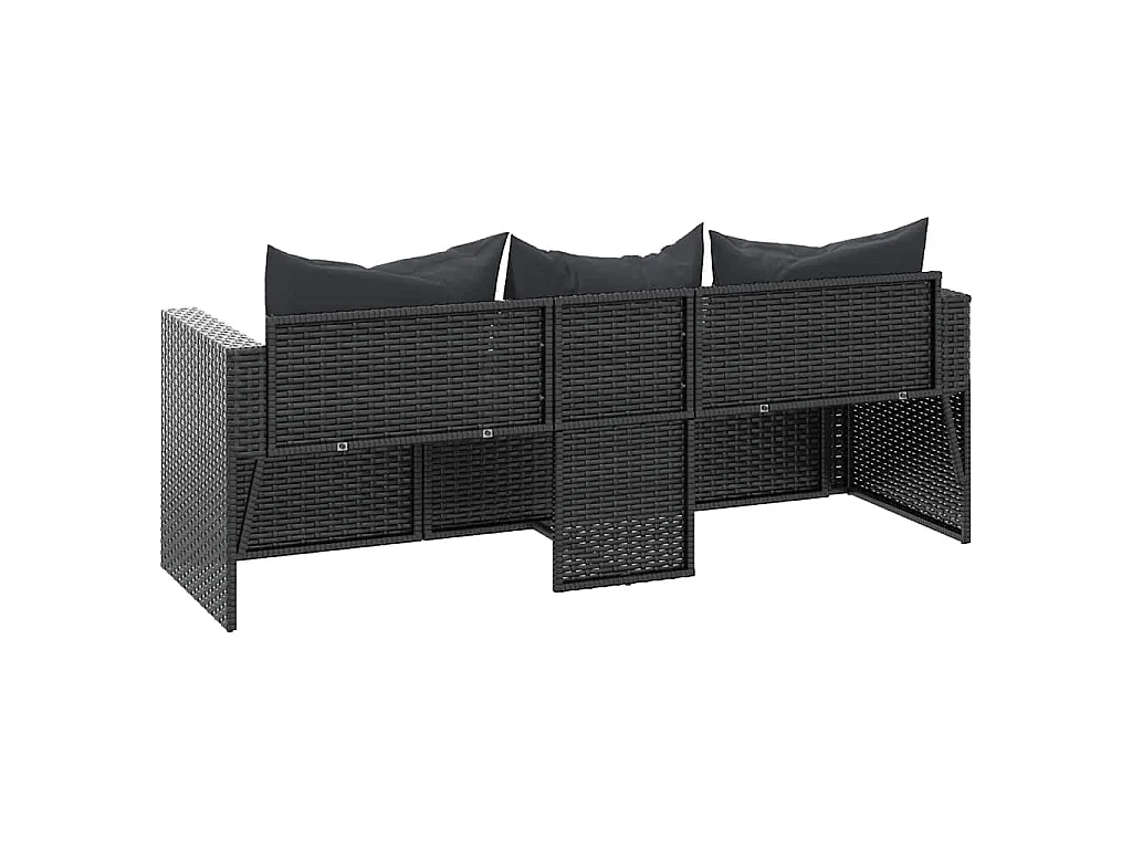 Tuinbank 3-zits met kussens poly rattan zwart