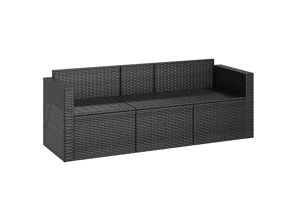 Canapé de jardin à 3 places avec coussins noir résine tressée