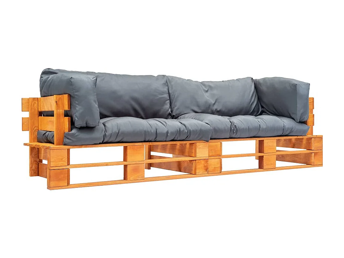 Canapés de jardin palette 2 pcs avec coussins gris pinède