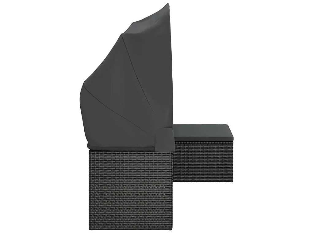 3-Sitzer-Gartensofa mit Dach und Fußhocker Schwarz Poly Rattan