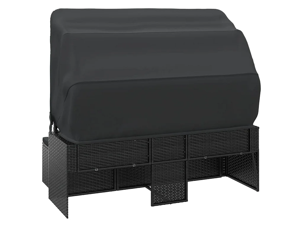 3-Sitzer-Gartensofa mit Dach und Fußhocker Schwarz Poly Rattan