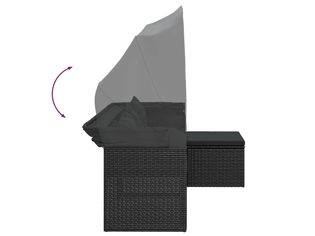 3-Sitzer-Gartensofa mit Dach und Fußhocker Schwarz Poly Rattan