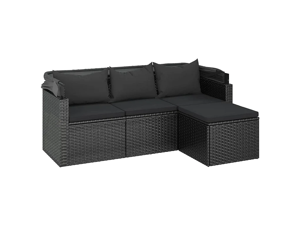 Canapé de jardin 3 places avec toit et repose-pieds Noir