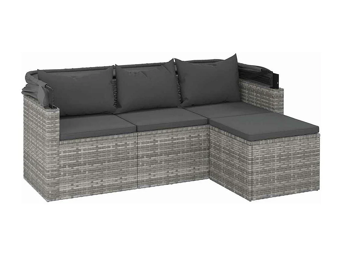 Tuinbank 3-zits met dak en voetenbank poly rattan grijs