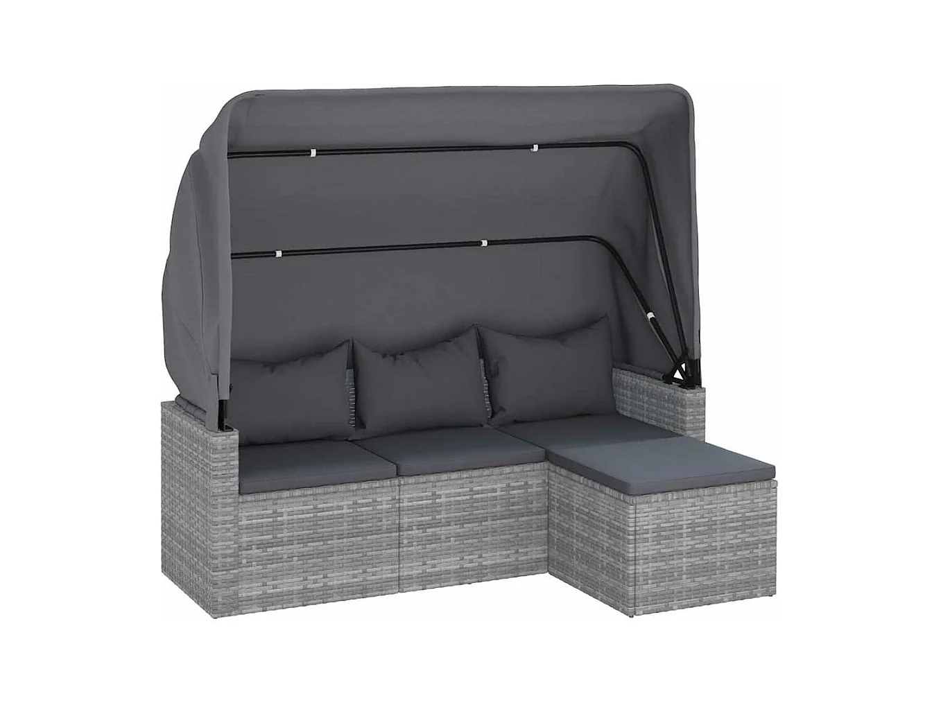Tuinbank 3-zits met dak en voetenbank poly rattan grijs
