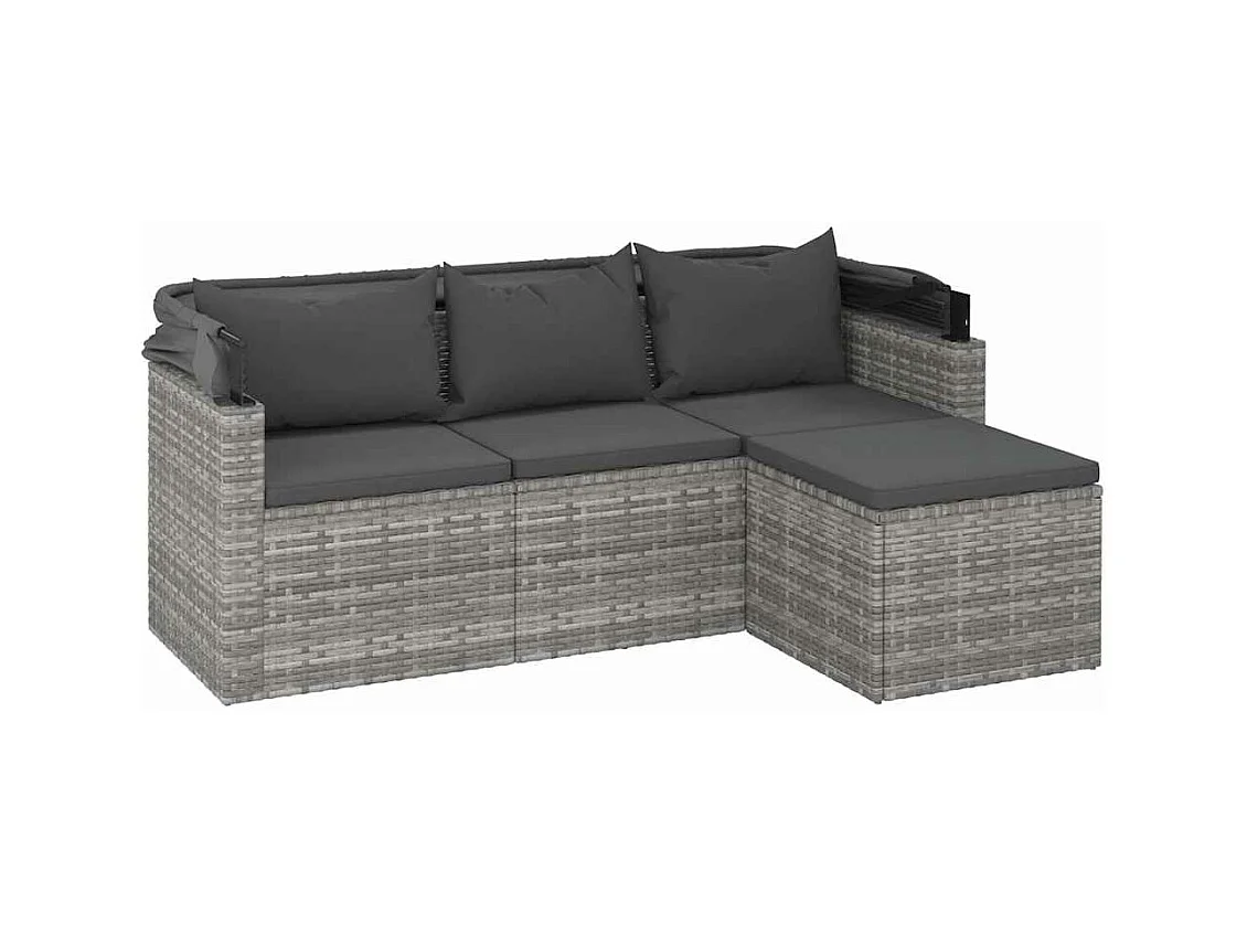 Tuinbank 3-zits met dak en voetenbank poly rattan grijs