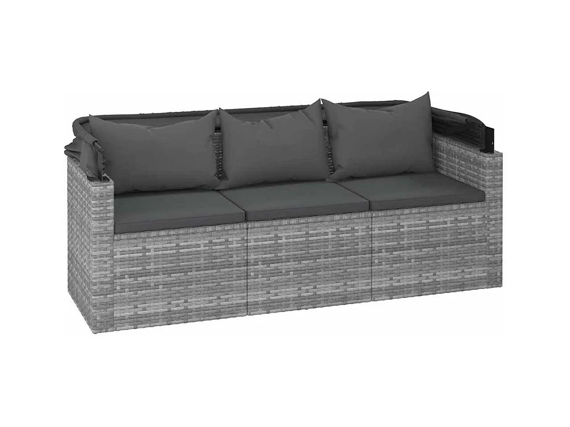 Tuinbank 3-zits met dak en voetenbank poly rattan grijs