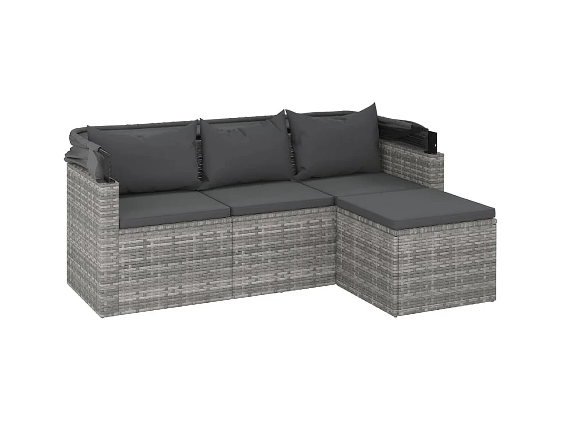 Tuinbank 3-zits met dak en voetenbank poly rattan grijs