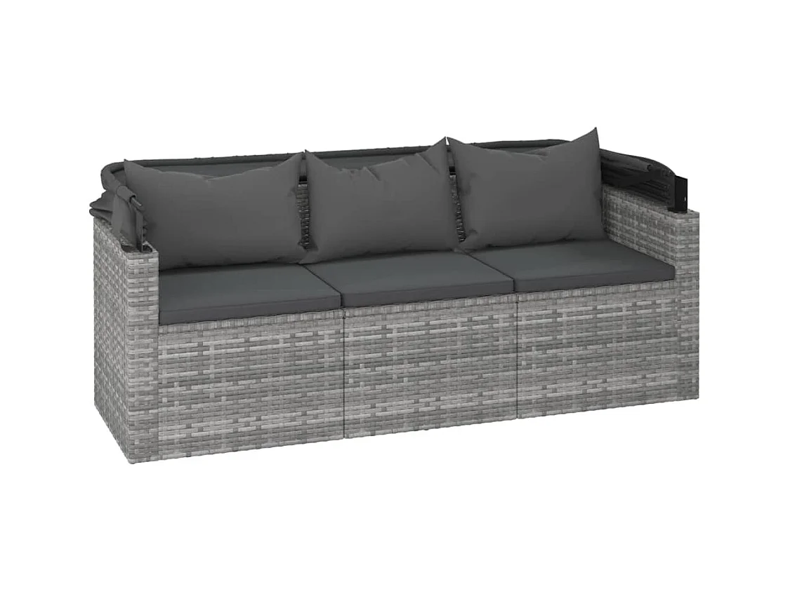 Tuinbank 3-zits met dak en voetenbank poly rattan grijs