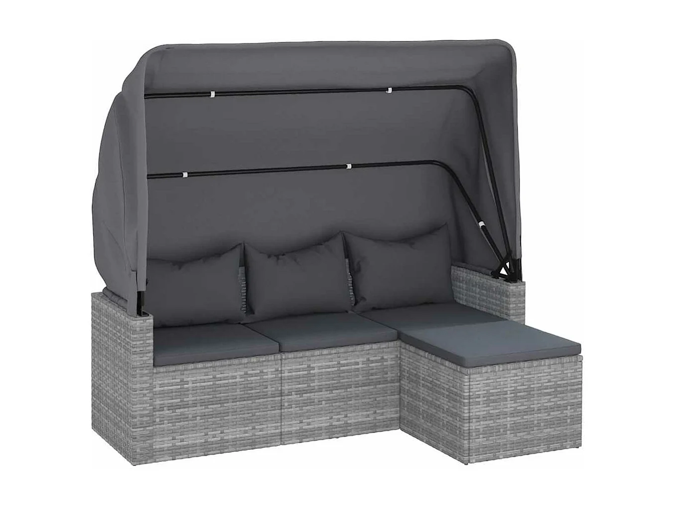 Canapé de jardin 3 places avec toit et repose-pieds Gris