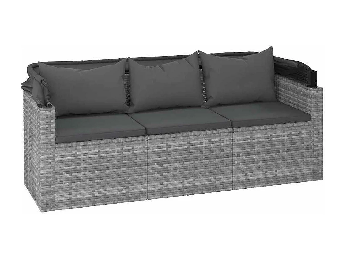 Canapé de jardin 3 places avec toit et repose-pieds Gris