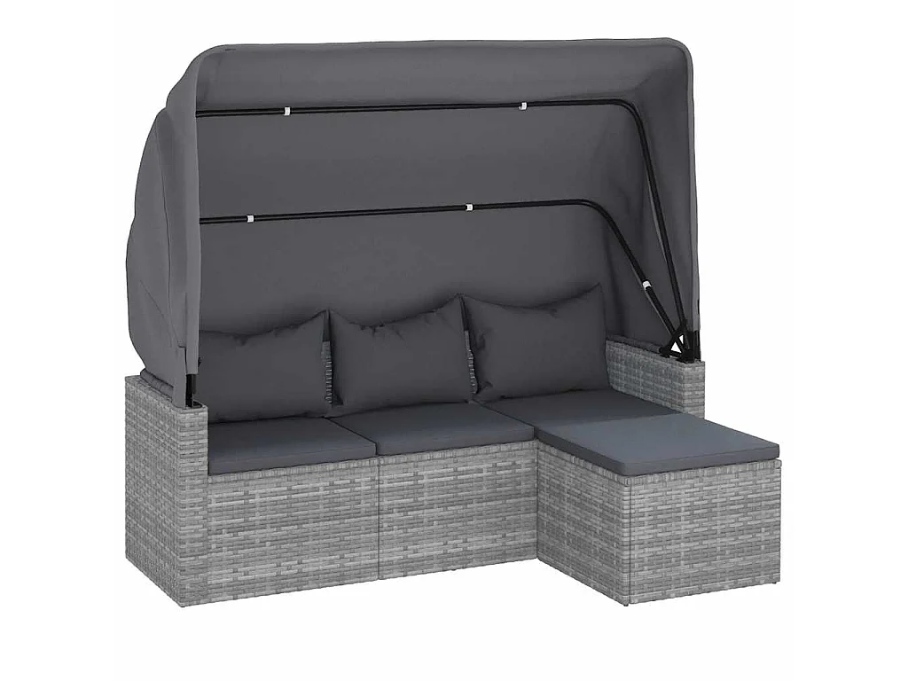 Canapé de jardin 3 places avec toit et repose-pieds Gris