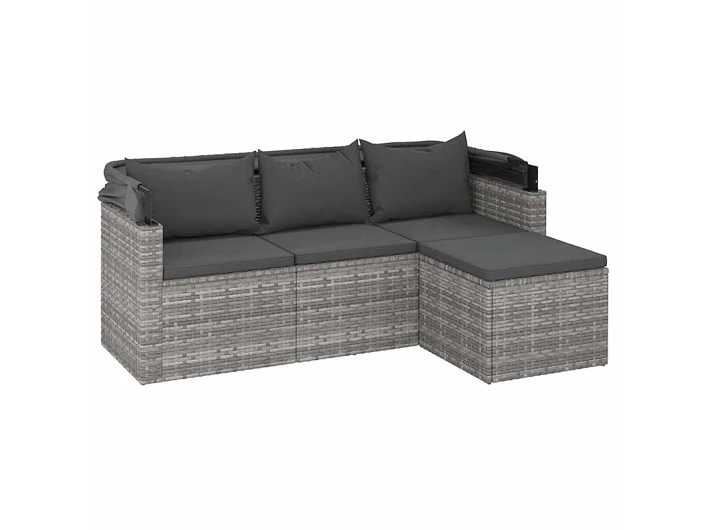 Canapé de jardin 3 places avec toit et repose-pieds Gris