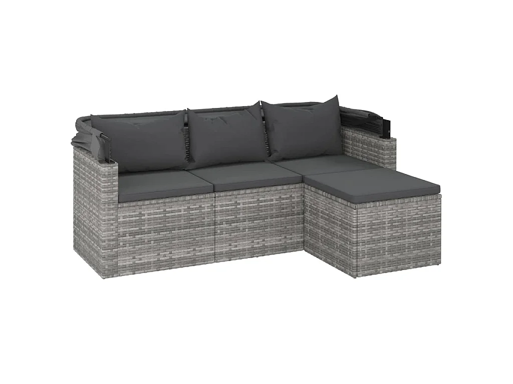 Canapé de jardin 3 places avec toit et repose-pieds Gris