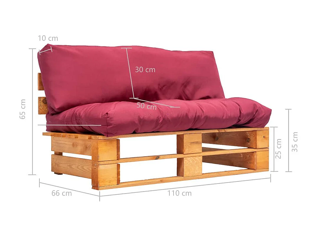 Canapé de jardin palette avec coussins rouge Pinède