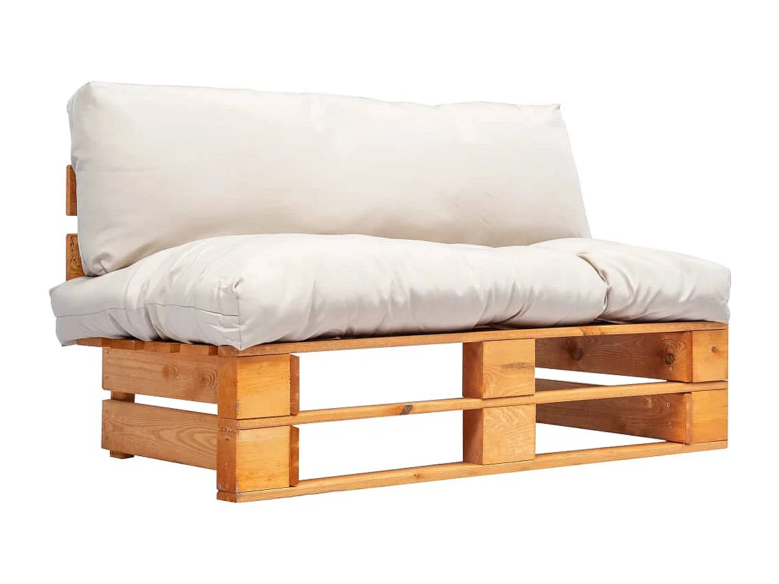 Outdoor-Sofa Paletten mit Kissen in Sandfarben Kiefernholz
