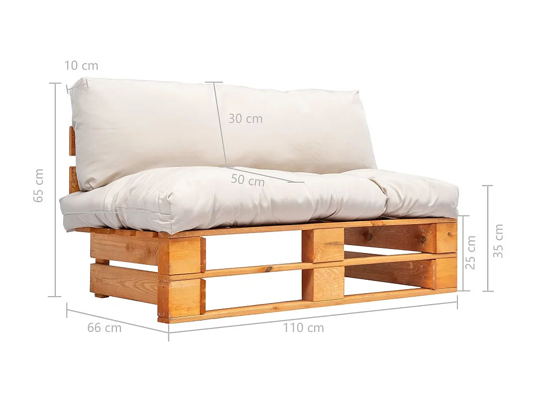 Outdoor-Sofa Paletten mit Kissen in Sandfarben Kiefernholz