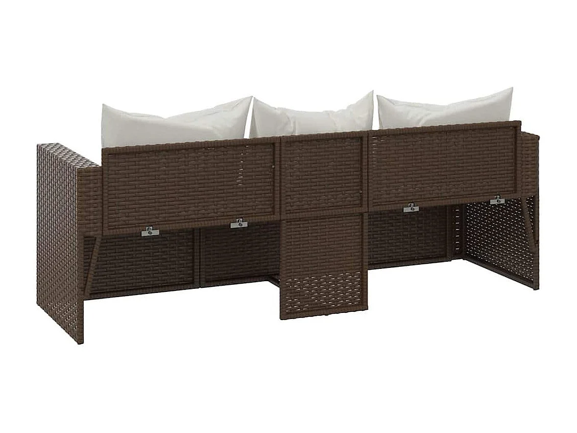 Canapé de jardin 3 places avec coussins marron résine tressée