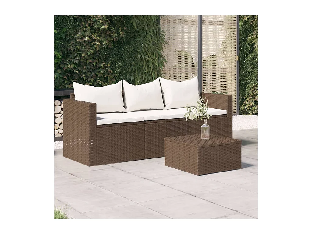 Tuinbank 3-zits met kussens poly rattan bruin