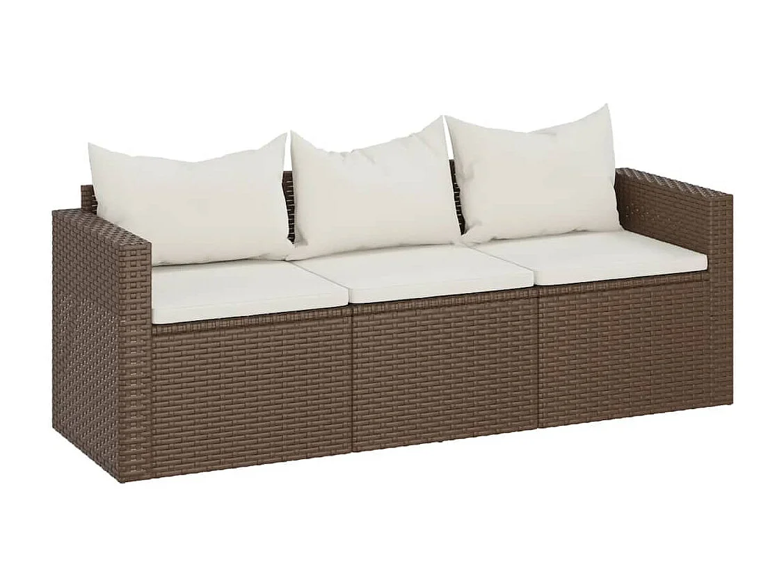 Canapé de jardin 3 places avec coussins marron résine tressée
