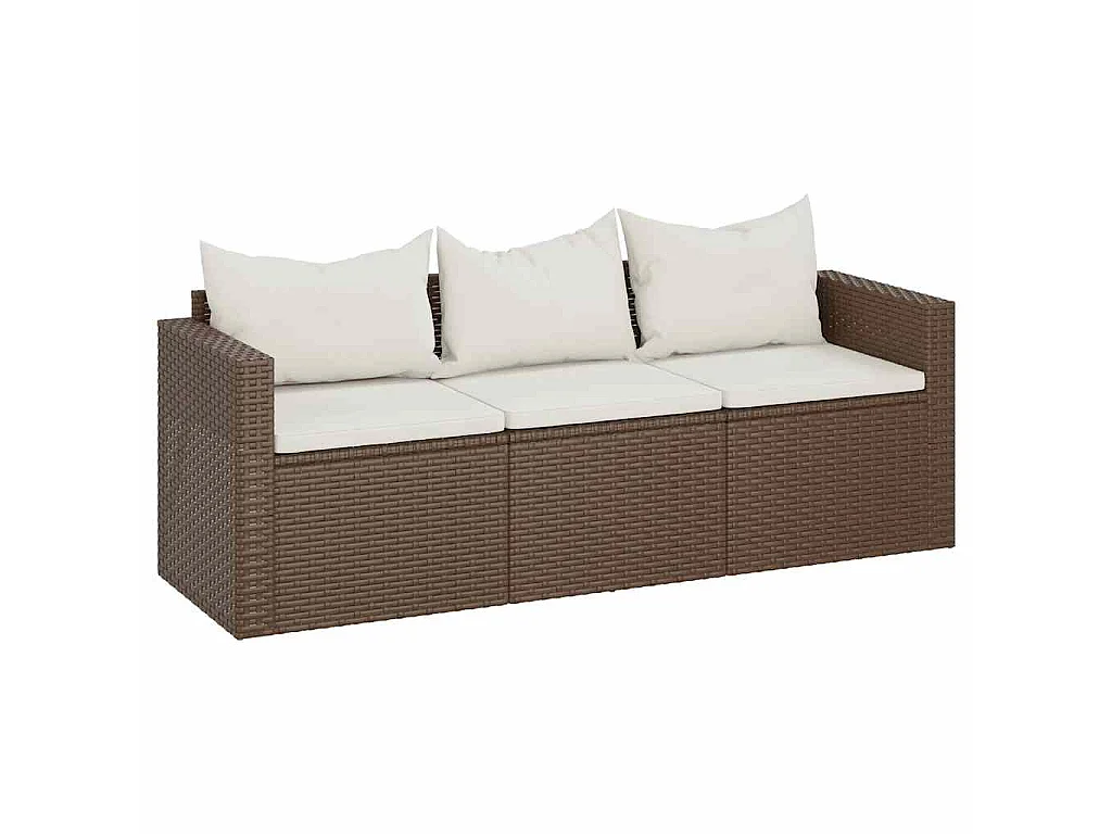 Gartensofa 3-Sitzer mit Kissen Braun Poly Rattan