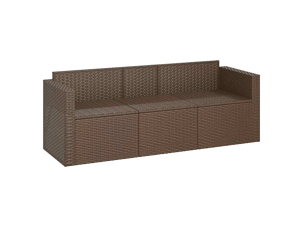 Gartensofa 3-Sitzer mit Kissen Braun Poly Rattan