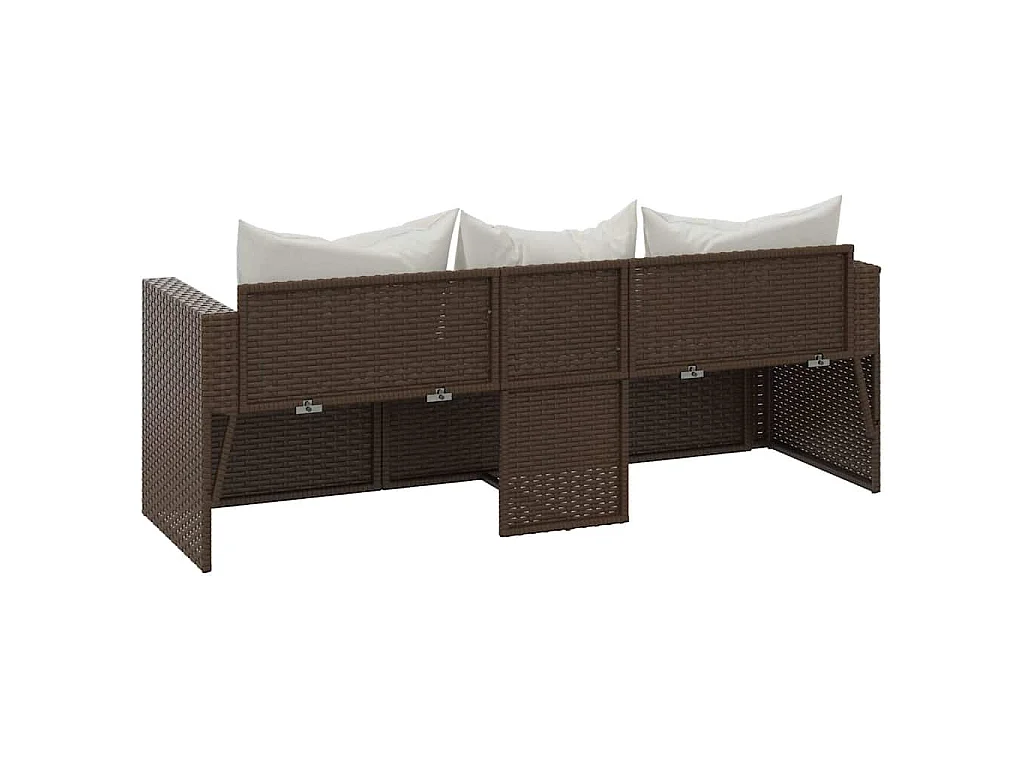 Gartensofa 3-Sitzer mit Kissen Braun Poly Rattan