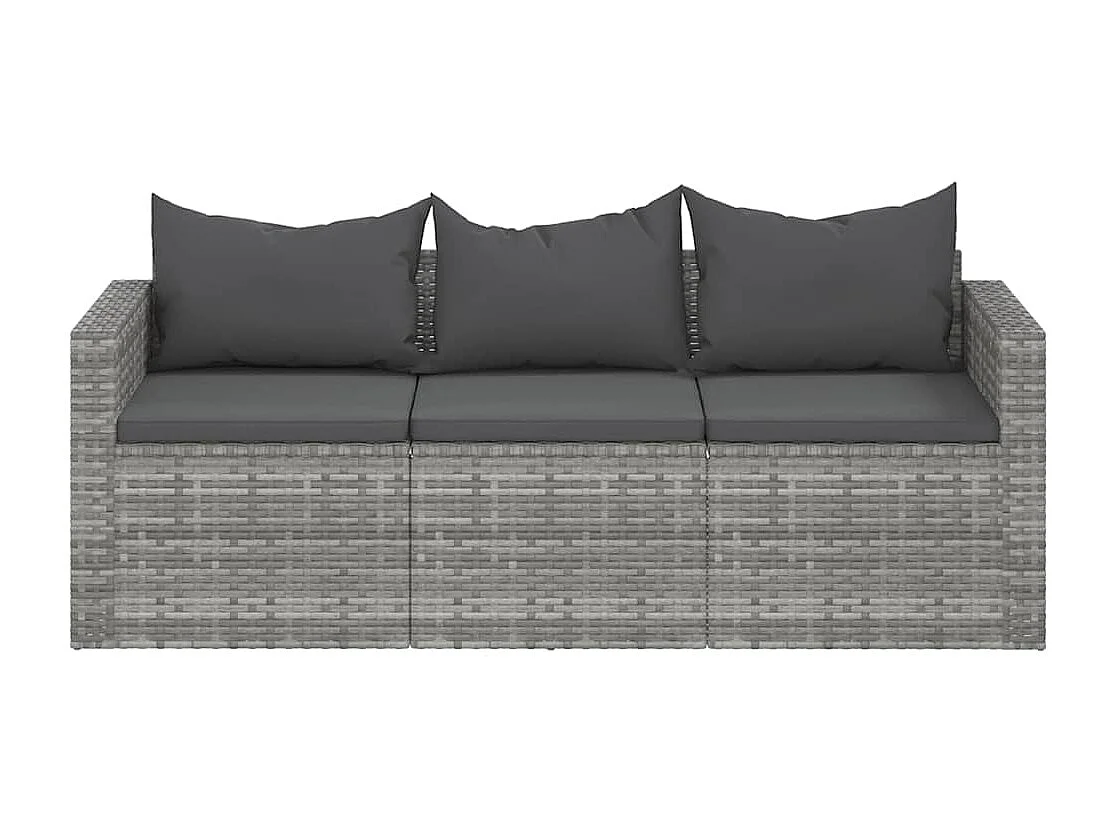 Gartensofa 3-Sitzer mit Kissen Grau Poly Rattan
