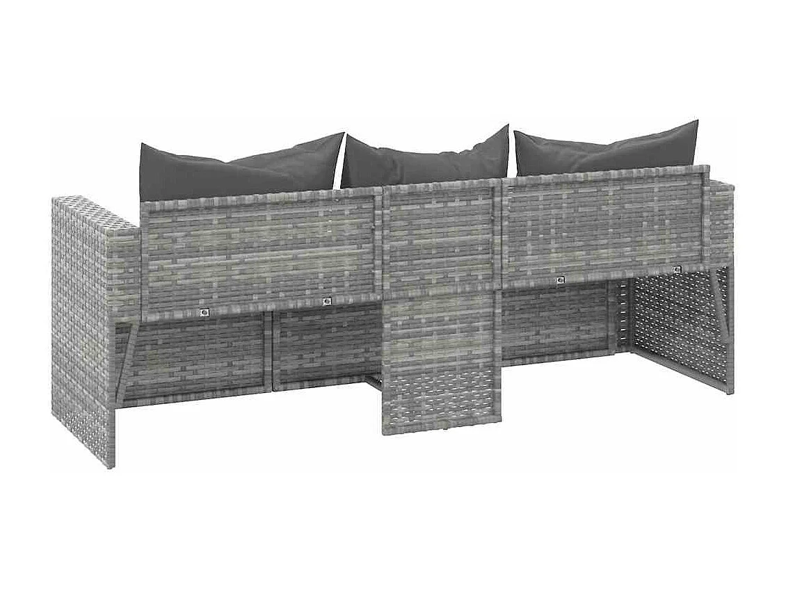 Gartensofa 3-Sitzer mit Kissen Grau Poly Rattan