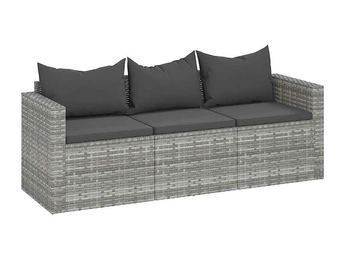 Canapé de jardin 3 places avec coussins Gris Résine tressée