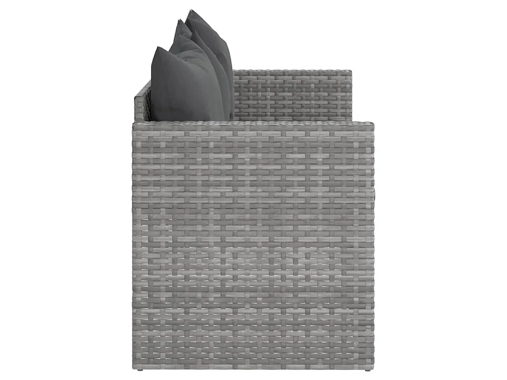 Gartensofa 3-Sitzer mit Kissen Grau Poly Rattan