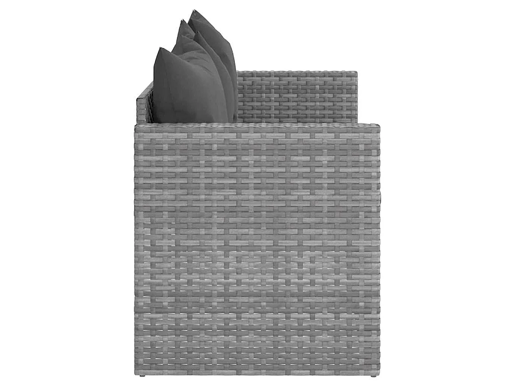 Gartensofa 3-Sitzer mit Kissen Grau Poly Rattan