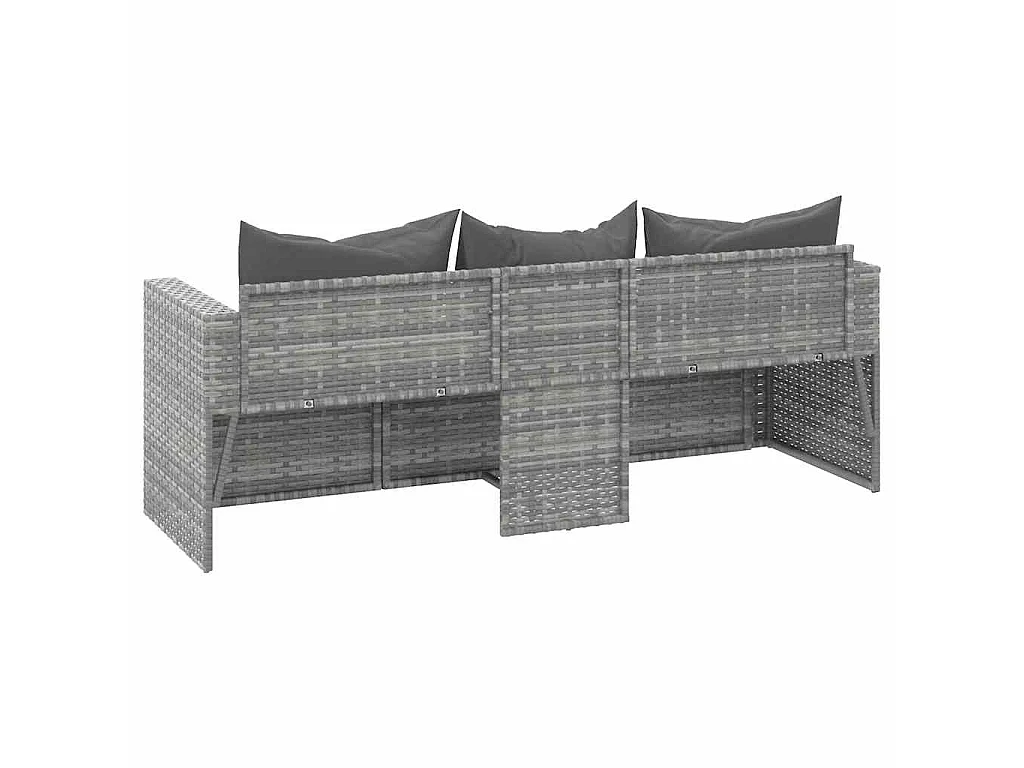 Gartensofa 3-Sitzer mit Kissen Grau Poly Rattan