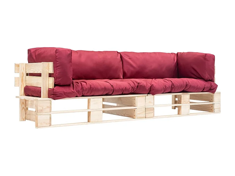 2-tlg. Outdoor-Sofa-Set Paletten mit Kissen in Rot Kiefernholz