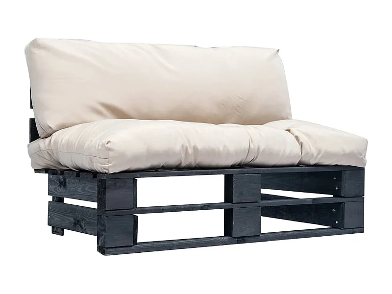 Tuinbank met zandkleurige kussens pallet grenenhout