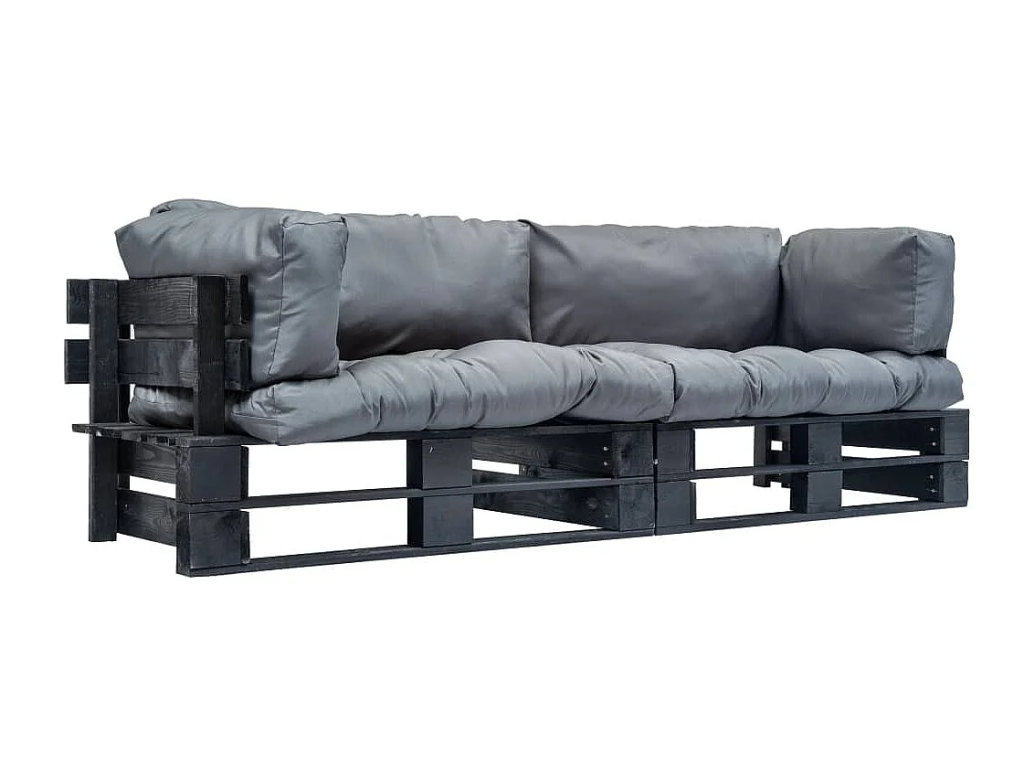 2-tlg. Outdoor-Sofa-Set Paletten mit Kissen in Grau Kiefernholz