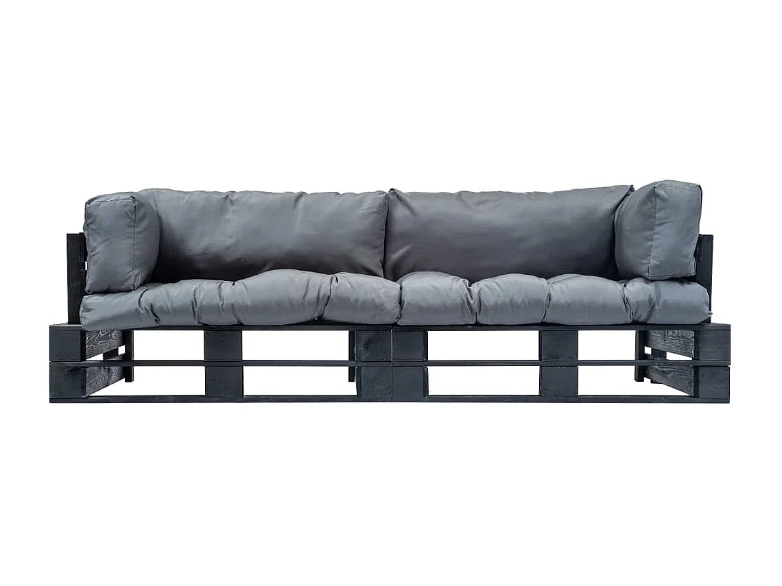 2-tlg. Outdoor-Sofa-Set Paletten mit Kissen in Grau Kiefernholz