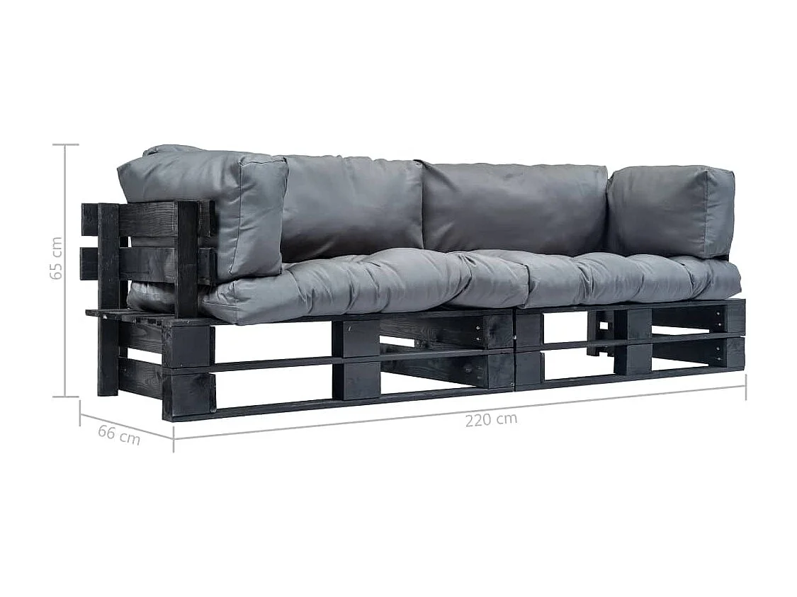 2-tlg. Outdoor-Sofa-Set Paletten mit Kissen in Grau Kiefernholz