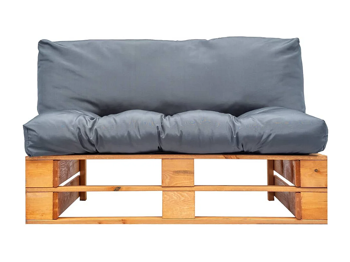 Canapé de jardin palette avec coussins gris Pinède