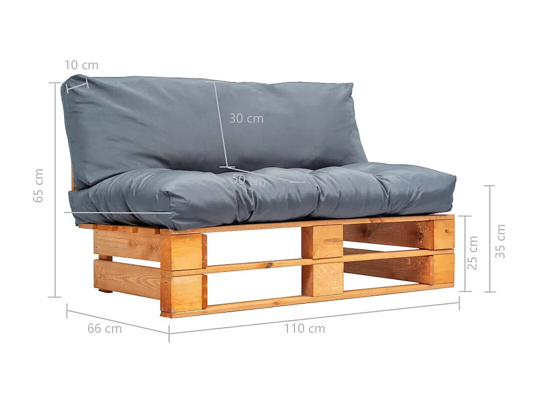 Canapé de jardin palette avec coussins gris Pinède